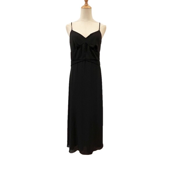 Banana Republic Black Maxi Piping Slip Dress Size 8P Summer Sundress Petite - Picture 2 of 8